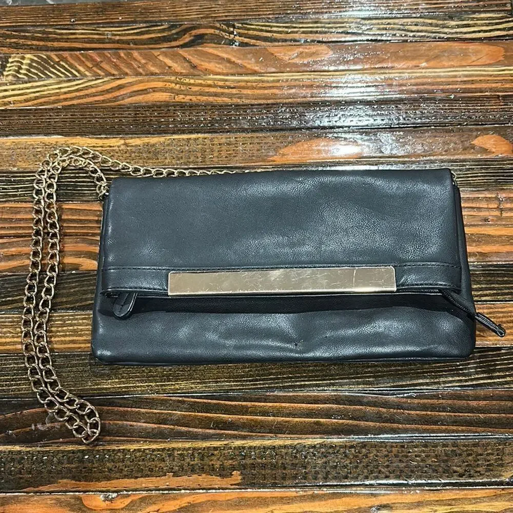Aldo Black Fold Over Chained Clutch